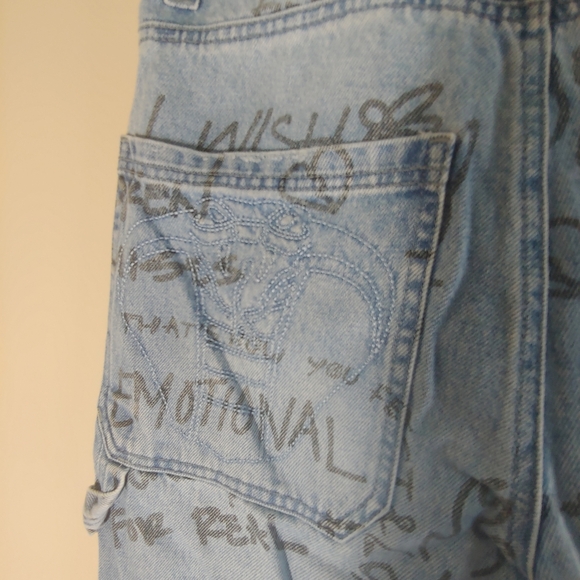 Broken Promises Triple Text Medium Wash Blue Carpenter Jeans Size 28 - Picture 6 of 9